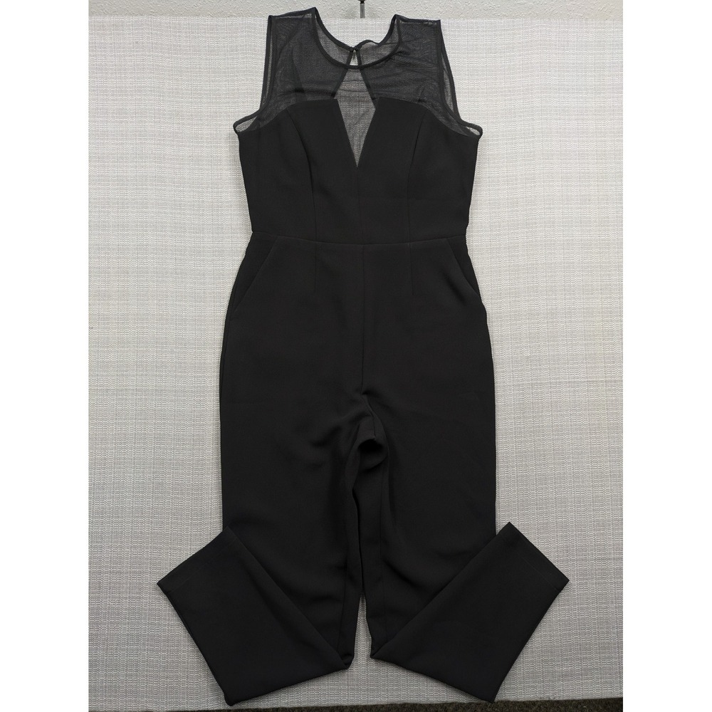 BCBGeneration Women Black Mesh Illusion V-Neck Sleeveless Jumpsuit Size 8